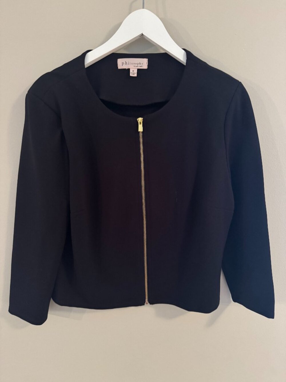 Philosophy Black Cropped Jacket, Office or Evening Size Med Very Good condition.
